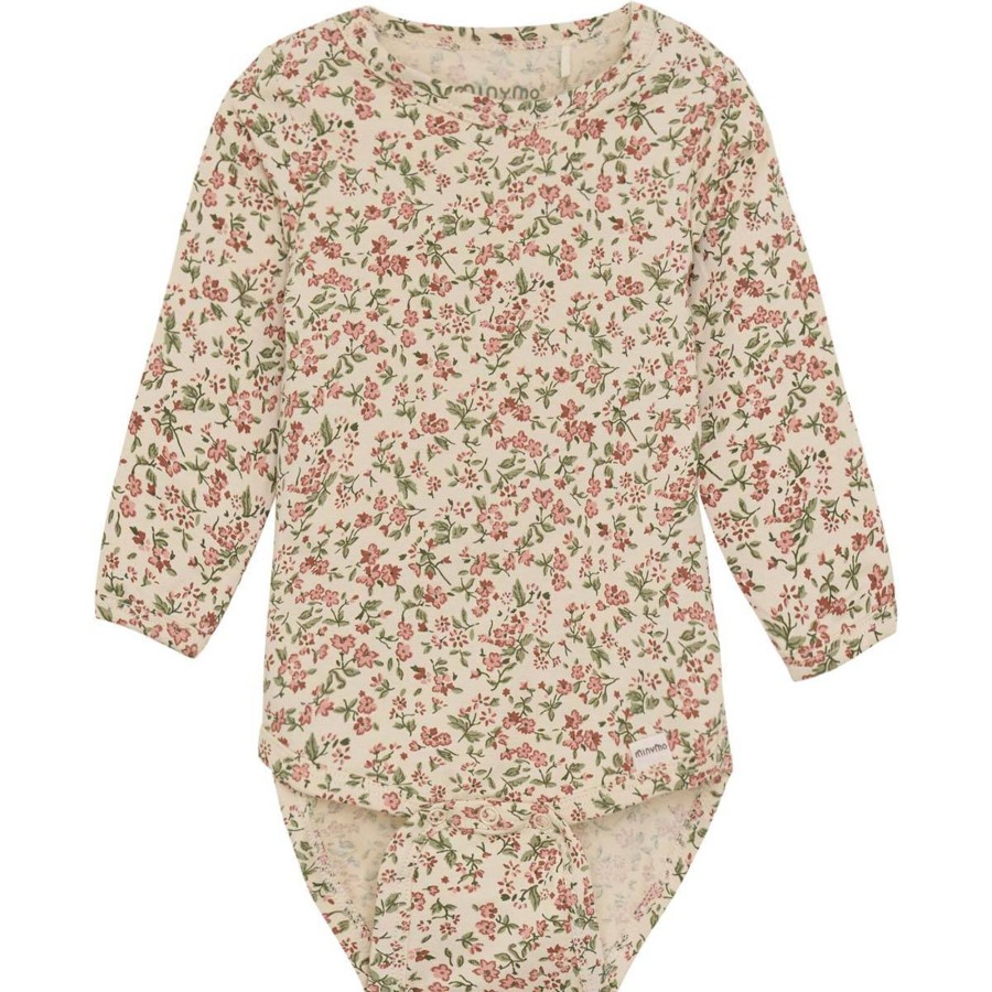 Barneklaer MinyMo | Minymo Body Med Blomster, Sandshell