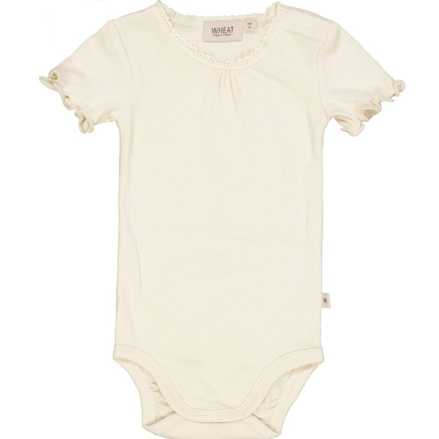 Barneklaer Wheat | Wheat Rib Lace Kortermet Body, Eggshell