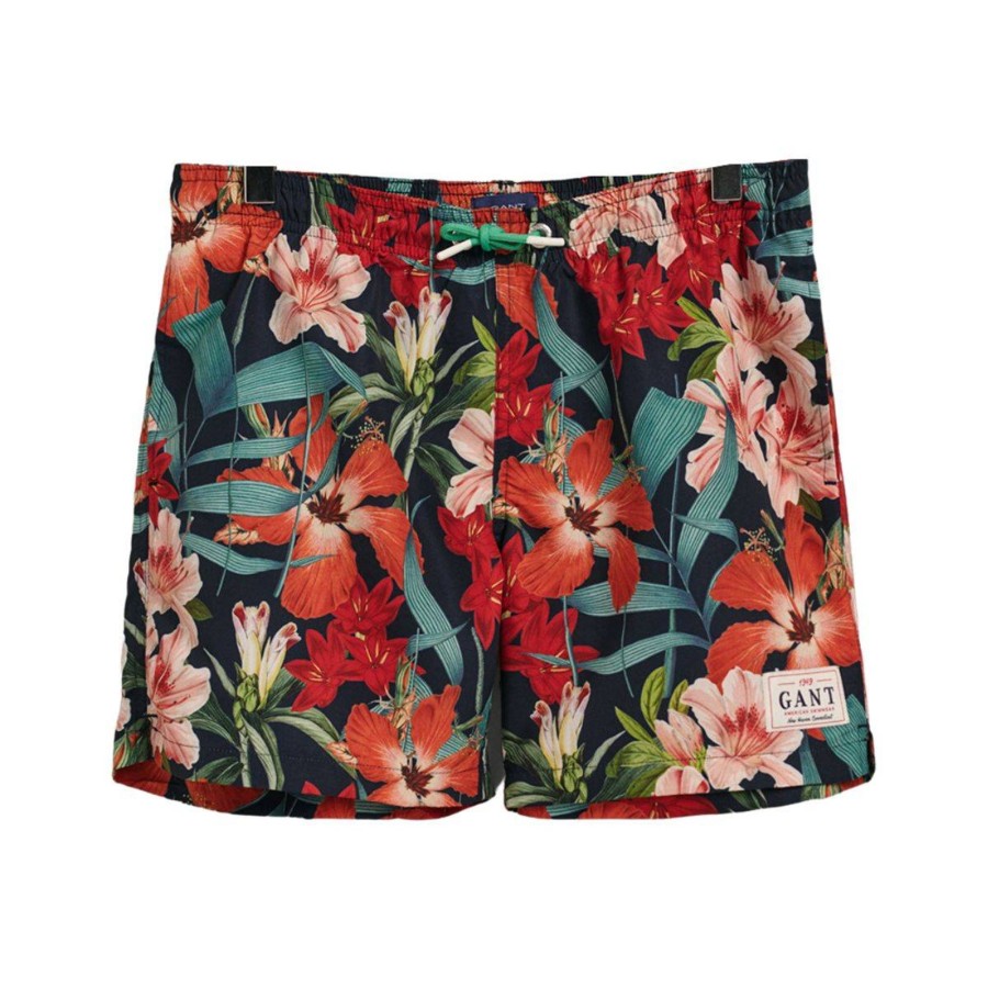 Barneklaer Gant | Gant Floral Badeshorts Til Barn Og Ungdom, Marine