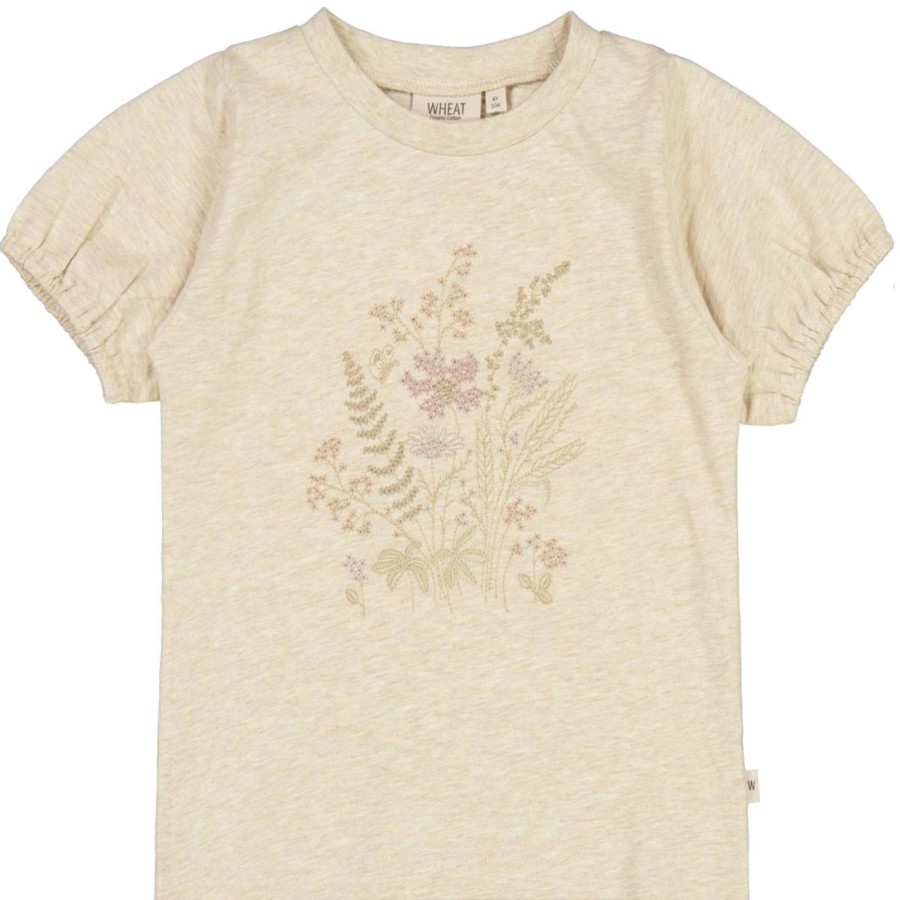 Barneklaer Wheat | Wheat Flower Embroidery T-Skjorte Til Barn, Buttermilk