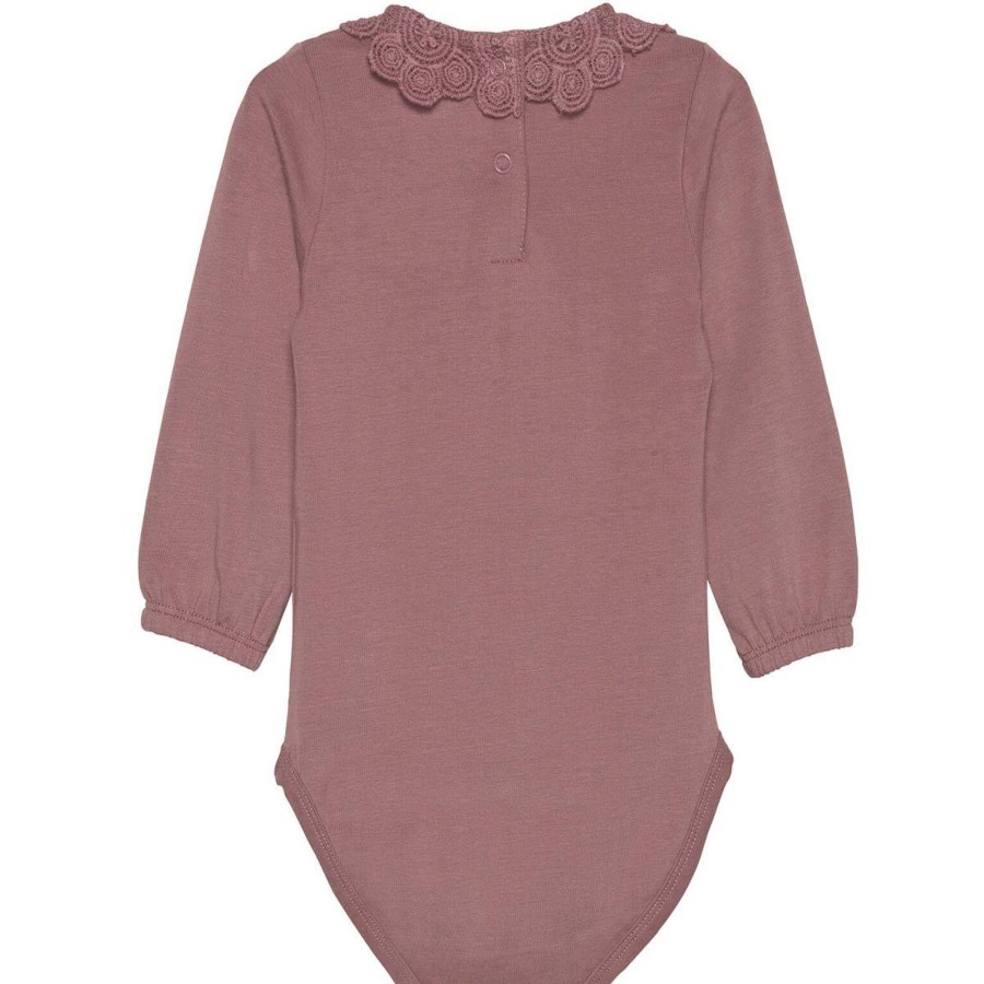 Barneklaer MinyMo | Minymo Body Med Blondekrage, Rose Taupe