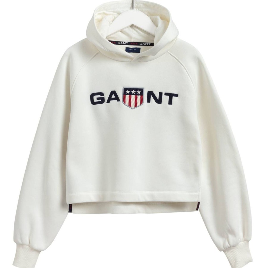 Barneklaer Gant | Gant Retro Shield Cropped Hettegenser, Eggshell