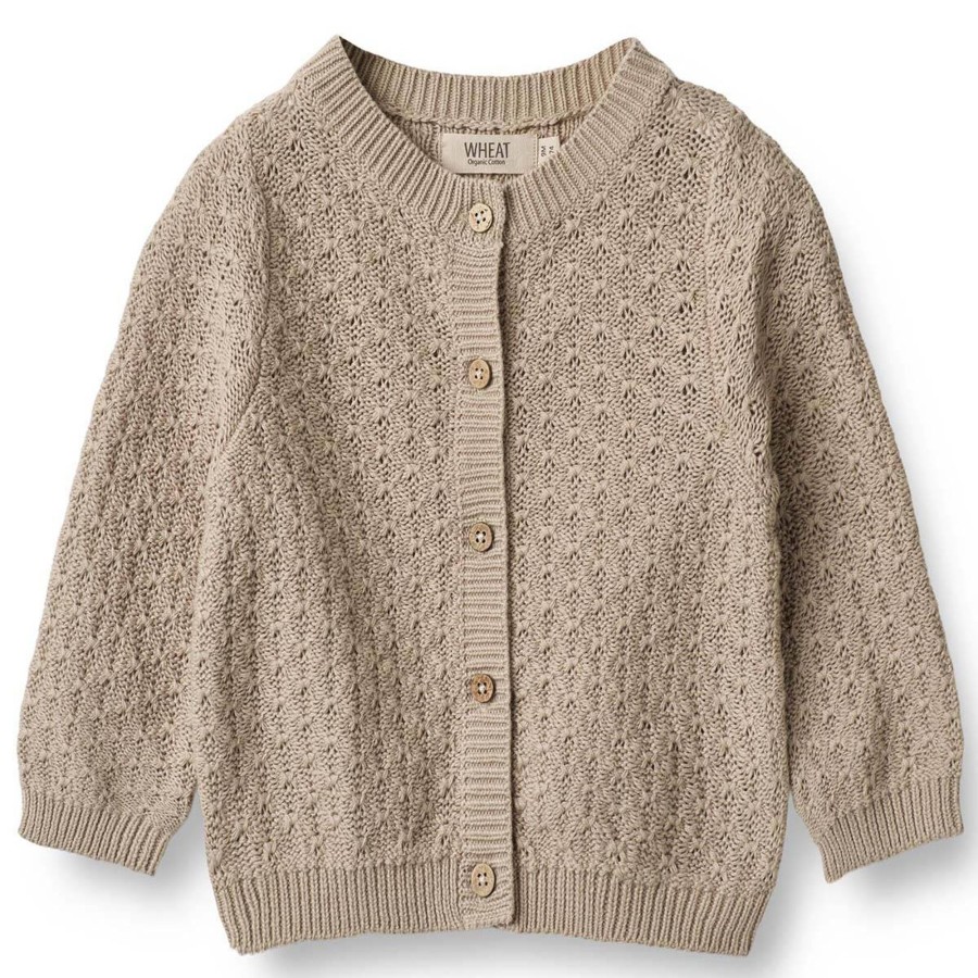 Barneklaer Wheat | Wheat Magnella Strikket Cardigan Til Baby, Soft Beige