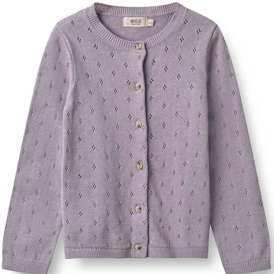 Barneklaer Wheat | Wheat Maia Strikket Cardigan Til Barn, Lavender