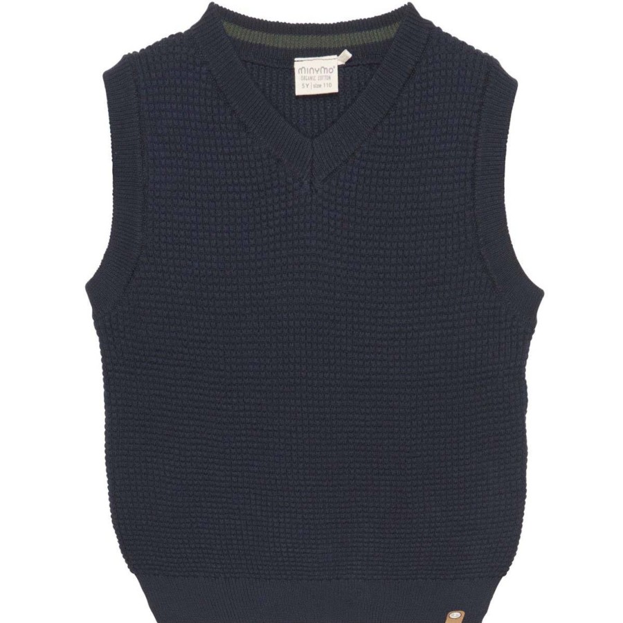 Barneklaer MinyMo | Minymo Strikket Vest Til Barn Og Smabarn, Dark Navy