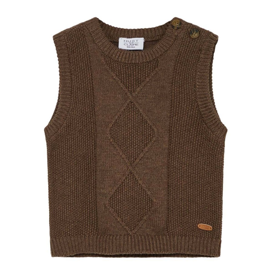 Barneklaer Hust&Claire | Hust & Claire Perrie Strikket Vest Til Baby, Cub Brown