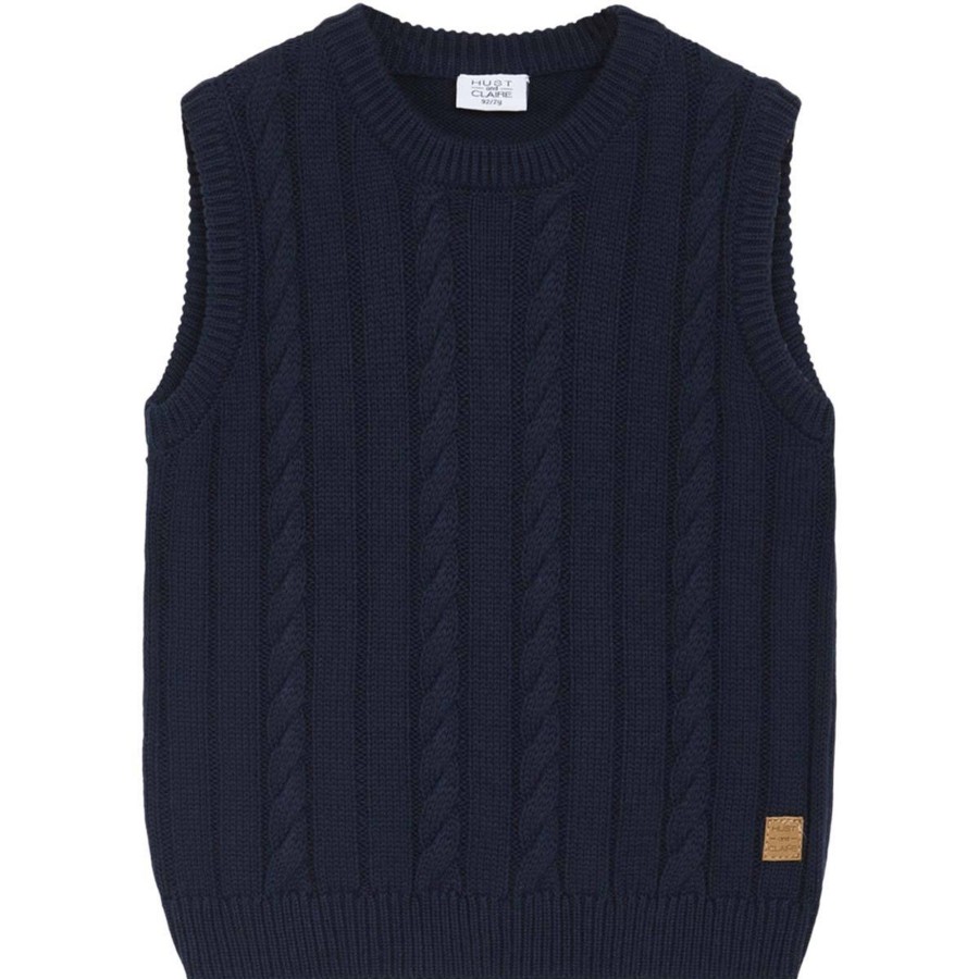 Barneklaer Hust&Claire | Hust & Claire Eigil Strikket Vest Til Ungdom, Navy