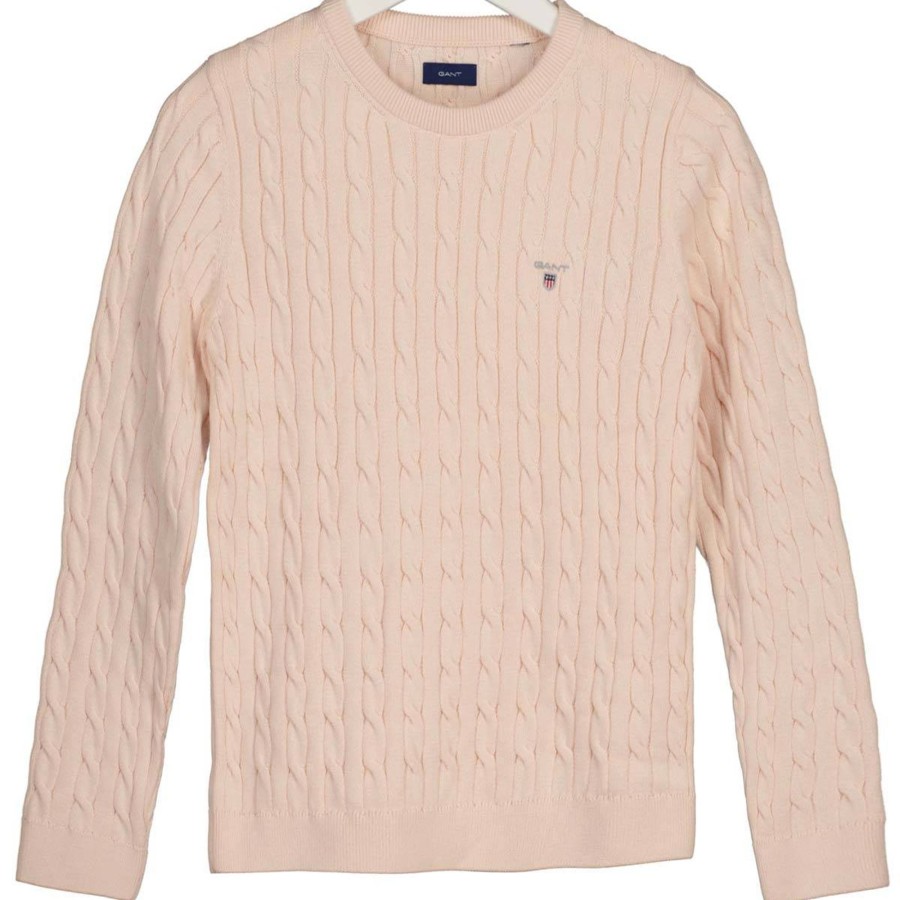 Barneklaer Gant | Gant Crewneck Genser Med Kabelstrikk, Silver Peony