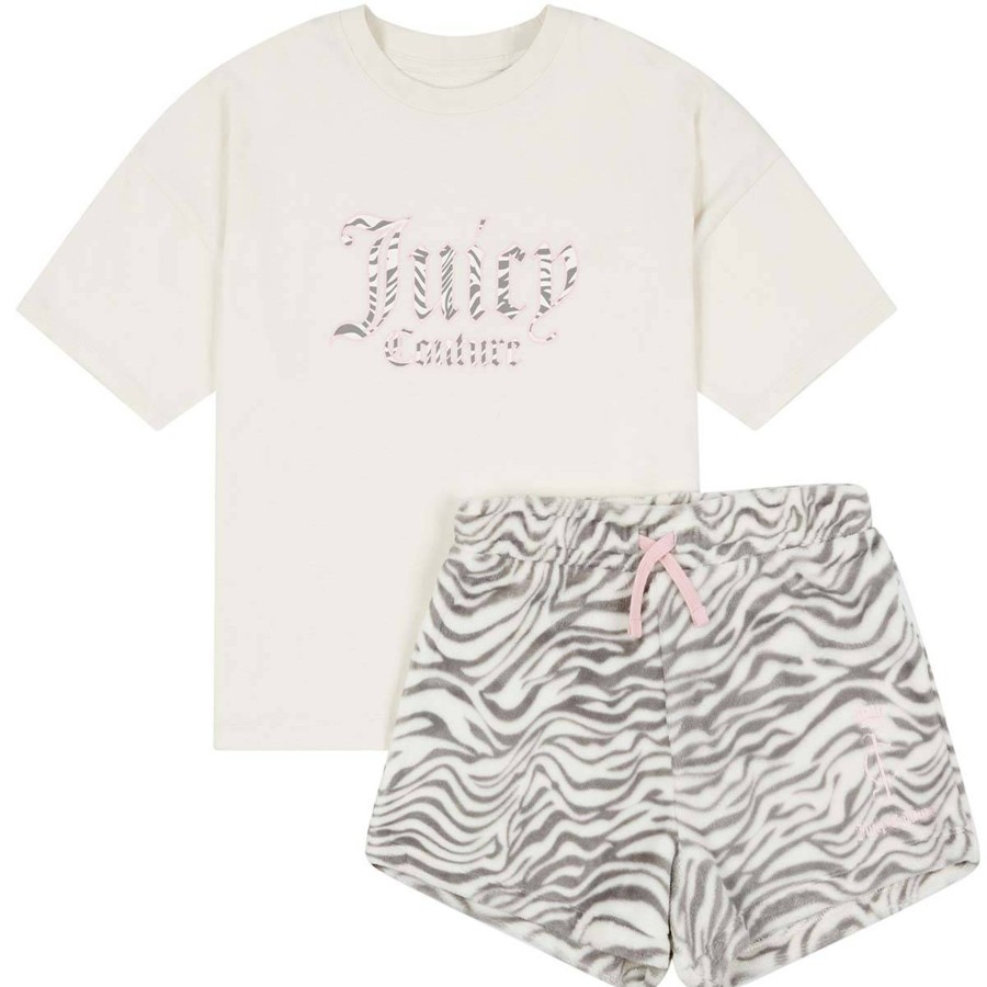 Barneklaer Juicy Couture | Juicy Couture Tiger Shorts-Sett I Fleece, Vanilla Ice