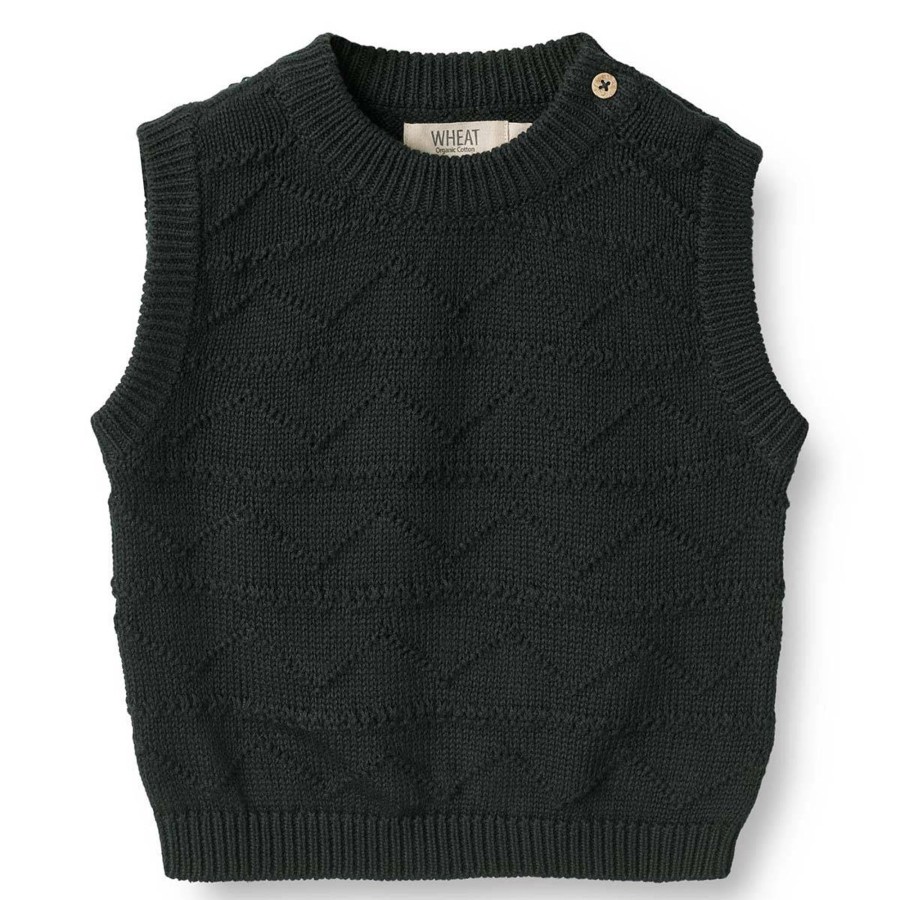 Barneklaer Wheat | Wheat Bobby Strikket Vest Til Baby, Navy