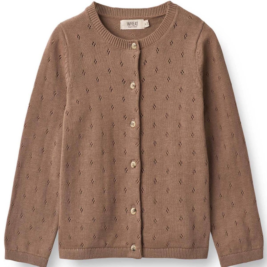 Barneklaer Wheat | Wheat Maia Strikket Cardigan Til Barn, Cocoa Brown