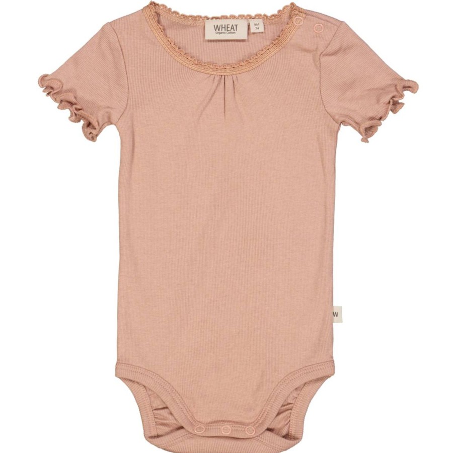 Barneklaer Wheat | Wheat Rib Lace Kortermet Body, Rose Dawn