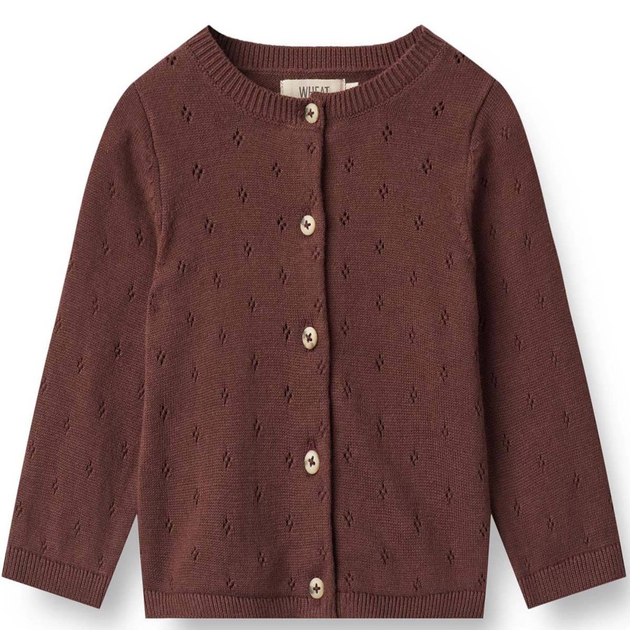 Barneklaer Wheat | Wheat Maia Strikket Cardigan Til Baby, Aubergine