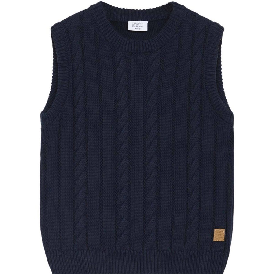 Barneklaer Hust&Claire | Hust & Claire Eigil Strikket Vest Til Barn, Navy