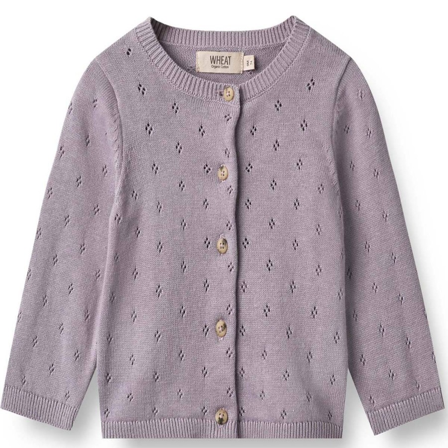 Barneklaer Wheat | Wheat Maia Strikket Cardigan Til Baby, Lavender