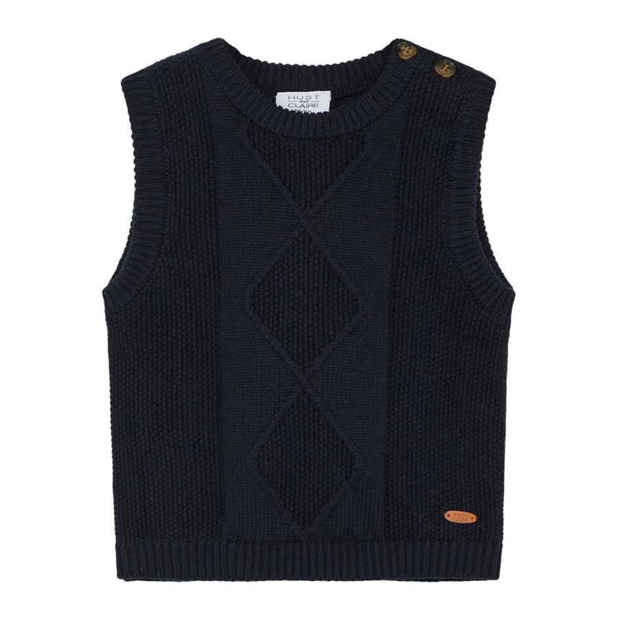 Barneklaer Hust&Claire | Hust & Claire Perrie Strikket Vest Til Baby, Navy