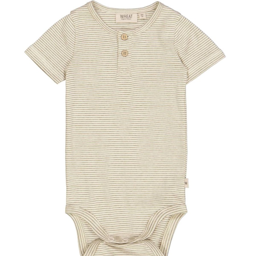 Barneklaer Wheat | Wheat Kortermet Body Med Striper, Seaweed Stripe