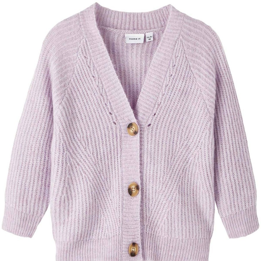 Barneklaer Name It | Name It Retulle Strikket Cardigan Til Smabarn, Lavender Mist