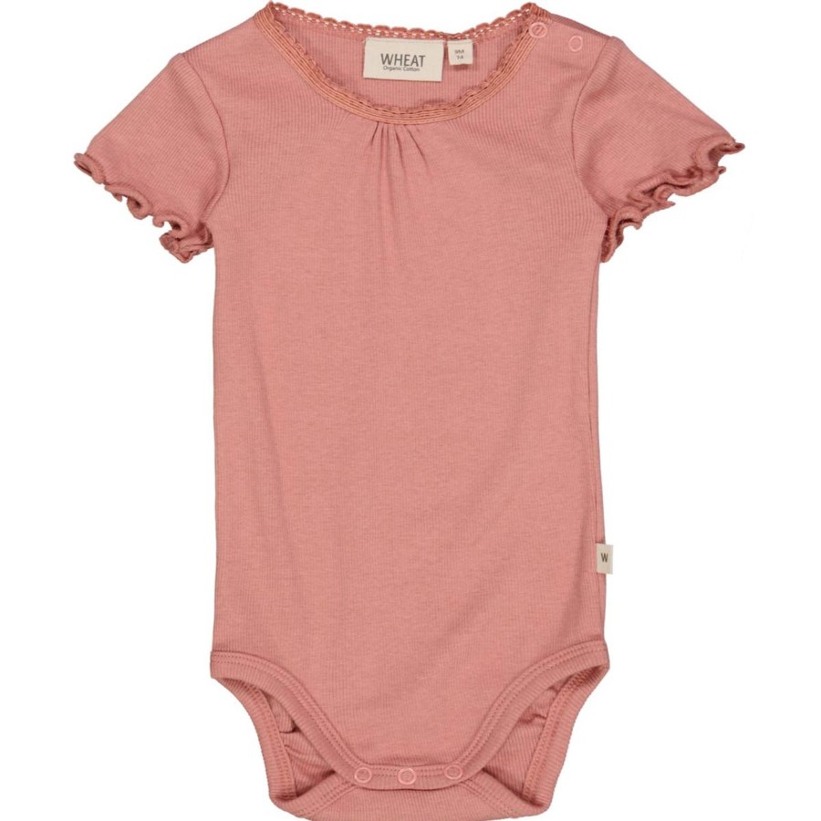 Barneklaer Wheat | Wheat Rib Lace Kortermet Body, Old Rose