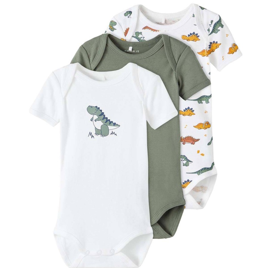 Barneklaer Name It | Name It 3-Pack Kortermet Body Med Dino, Laurel Wreath