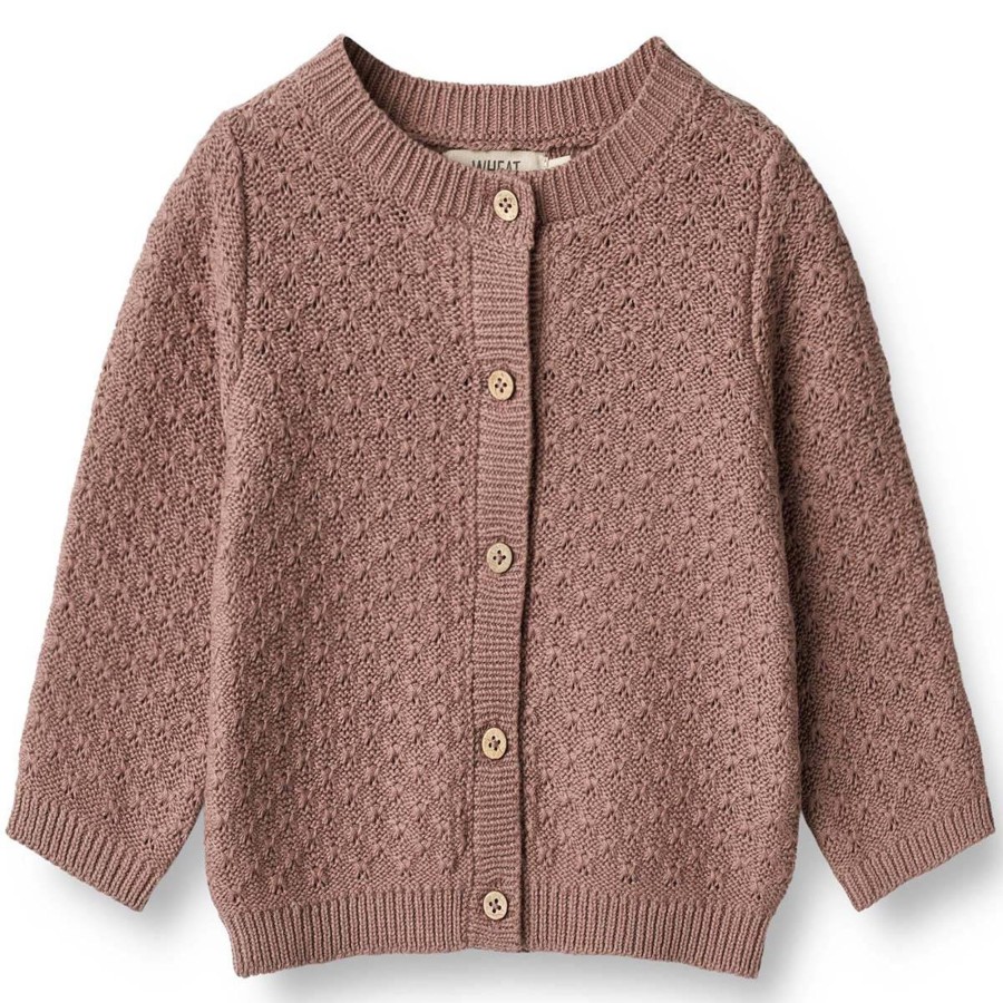 Barneklaer Wheat | Wheat Magnella Strikket Cardigan Til Baby, Lavender Rose