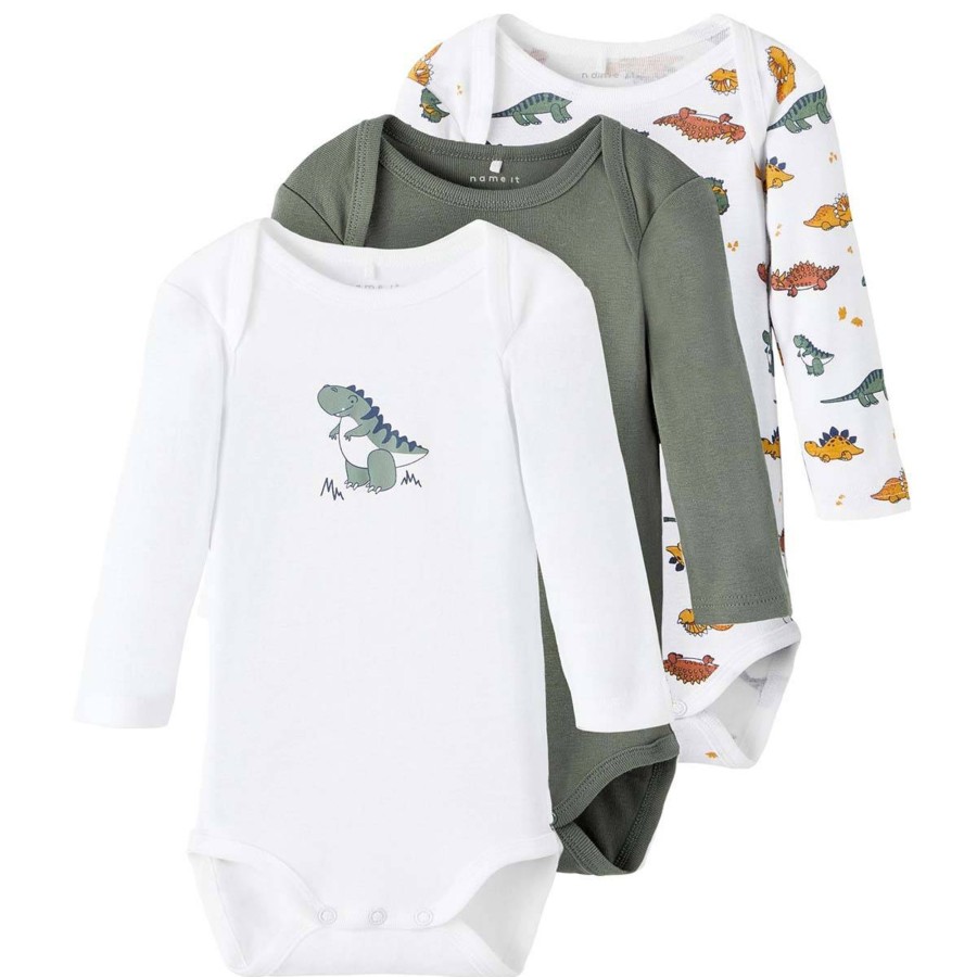 Barneklaer Name It | Name It 3-Pack Body Med Dino, Laurel Wreath